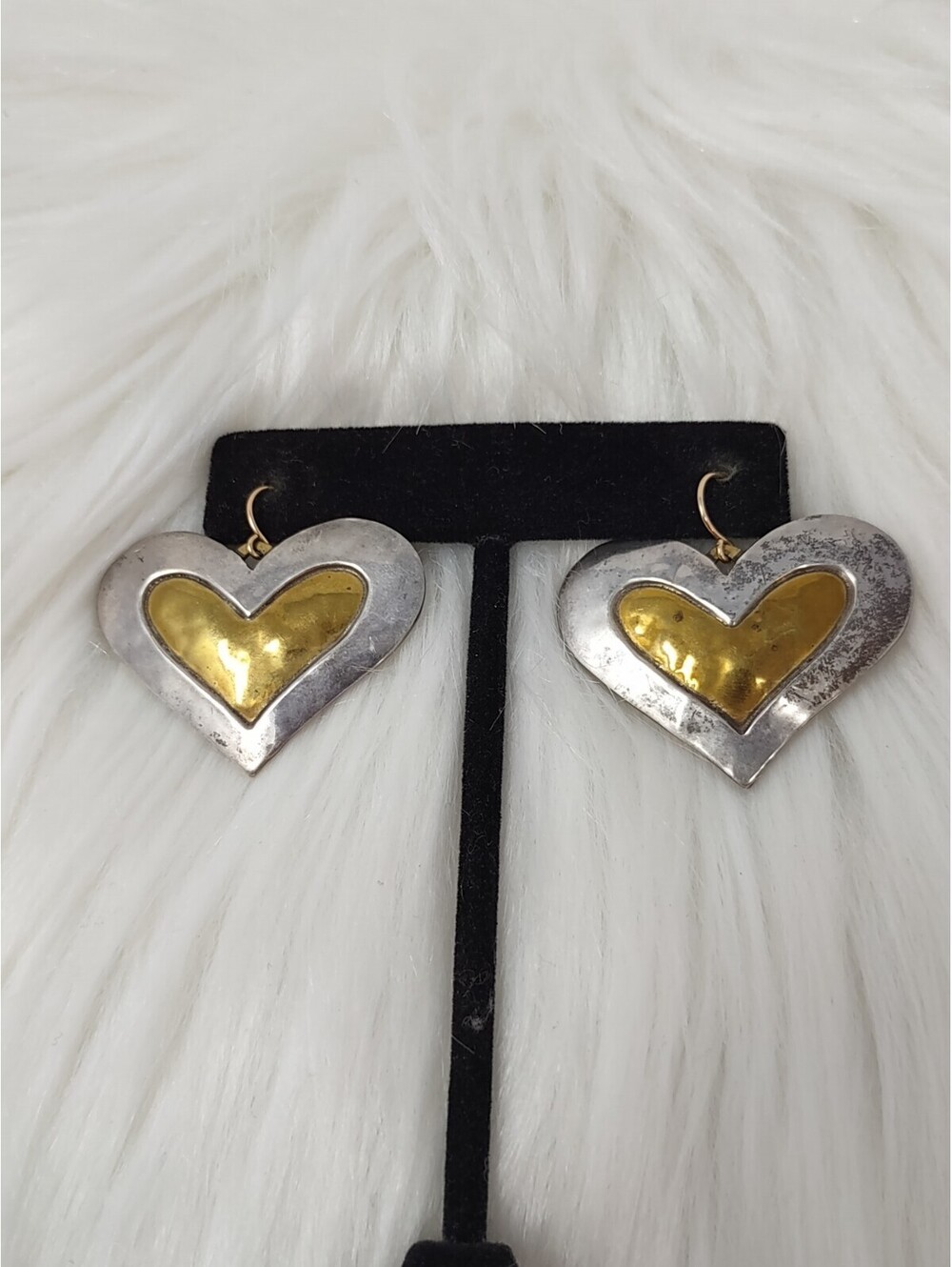 Jeep Collins Brass Sterling Heart Dangle Earrings 12.9g